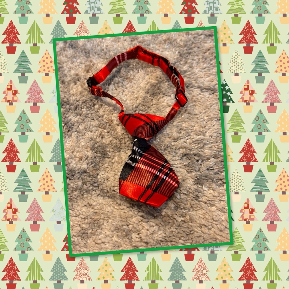 Pets Christmas tie plaid Red white and Black
